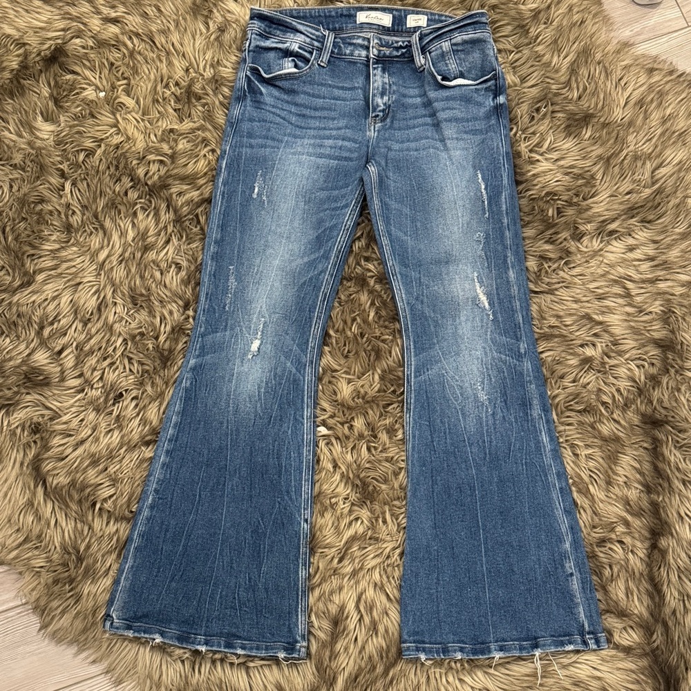 NWOT KanCan Blue Distressed Flare Jeans inseam 28.5